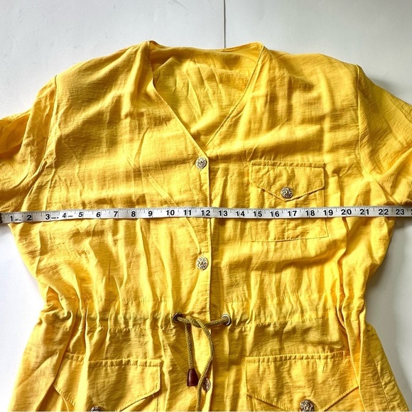 80s Yellow Oversized double pocket gold chunky button up short sleeve jacket - Picture 7 of 10